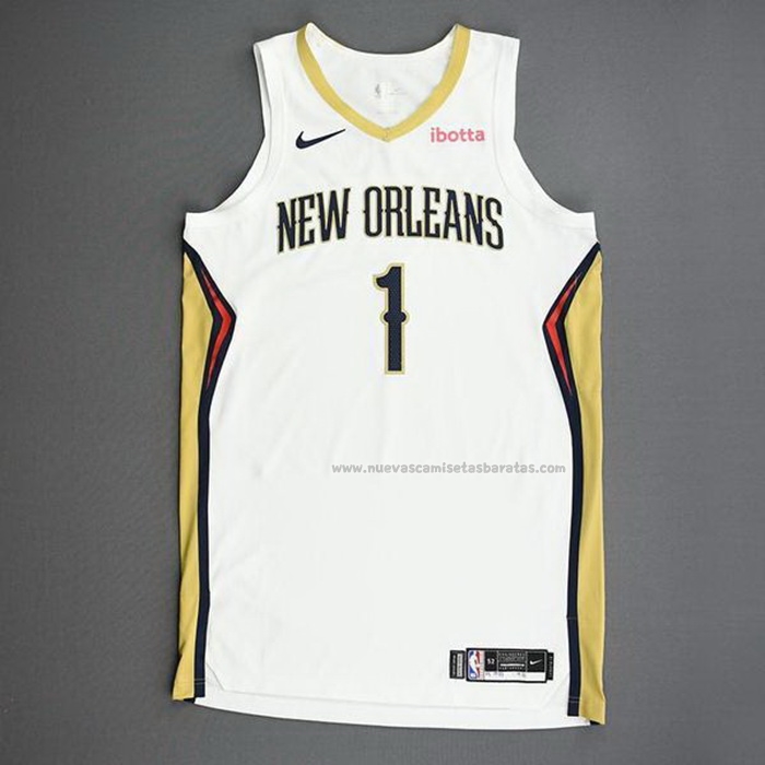 Camiseta New Orleans Pelicans Zion Williamson NO 1 Association Autentico 2020-21 Blanco